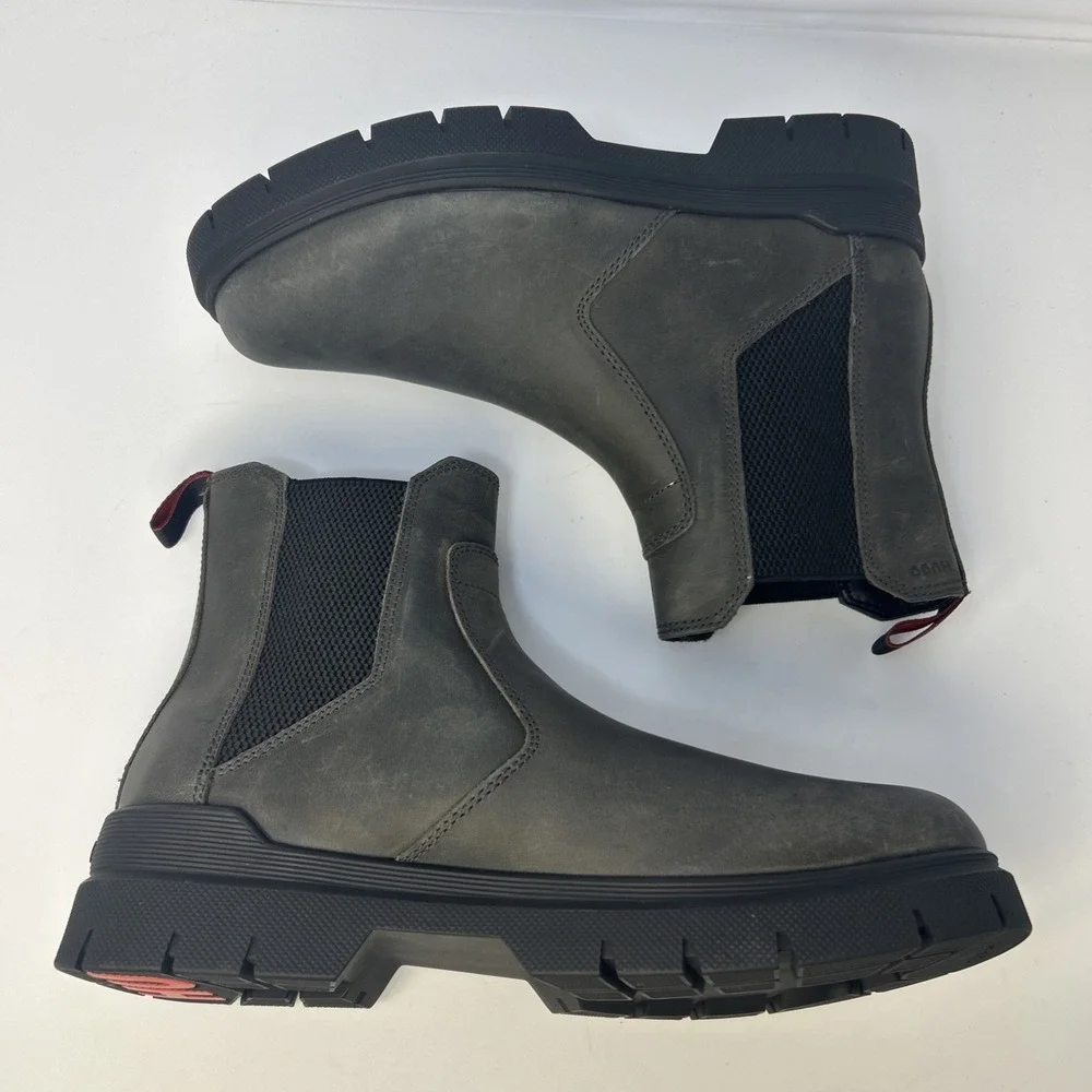 HUGO Ryan Men's Chelsea Boots Grey‎ Nubuck Leather Lug Sole US 9 EU 42 NIB